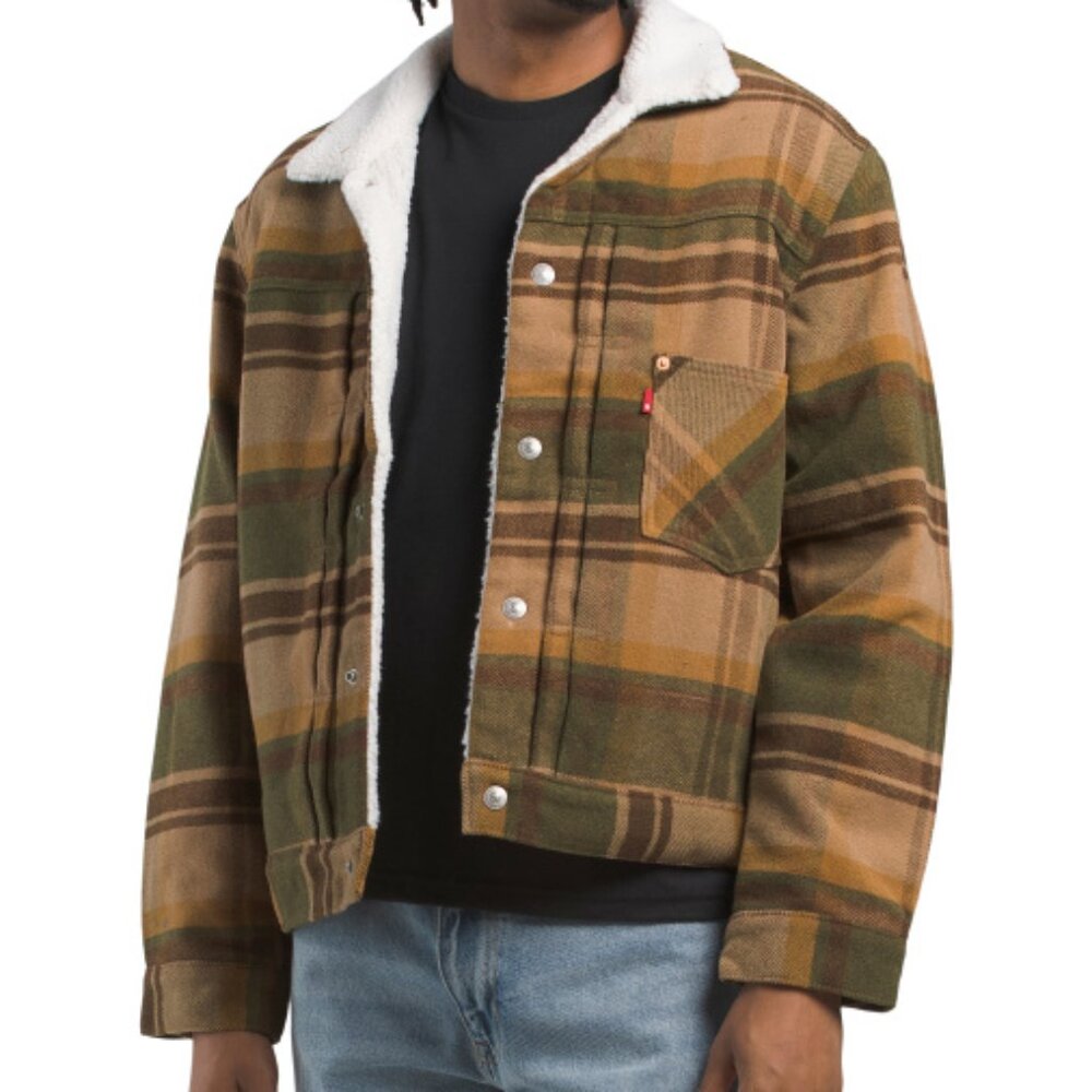 Levis Premium Type 3 Sherpa Trucker Jacket Plaid NWT